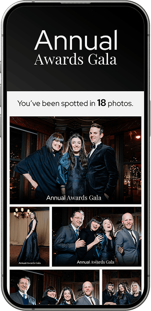 Once registering via QR code, guests access an album with all of the images they appear in from an event